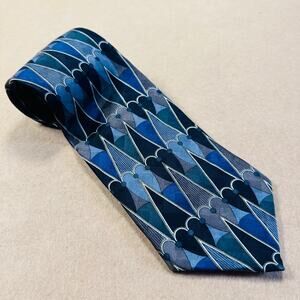Martin Wang Silk Tie Napa CA Geometric  Blues Green Black 57" x 3.75"